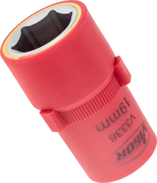 VIGOR Insert de clé à douille VDE, carré creux 12,5 mm (1/2 pouce), profil à six pans extérieurs, 19 mm, V3336