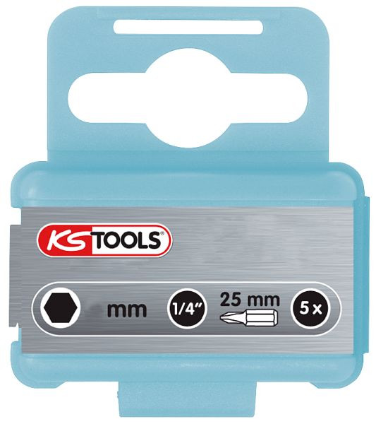 KS Tools Embout 1/4" en acier inoxydable à six pans creux, 25 mm, 4 mm, lot de 5, 910.2258