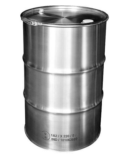Fût inox DENIOS avec couvercle, 213 litres, avec billes, 269-234