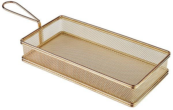Panier de service APS, 26 x 13 cm, hauteur : 5 cm, acier inoxydable, aspect doré, poignée : 9,5 cm, -SNACK HOLDER-, 40613