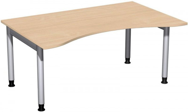 geramöbel Bureau ergonomique, réglable en hauteur, 1600x1000x680-820, hêtre/argent, N-657336-BS