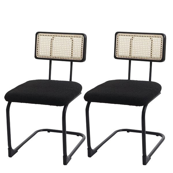 Mendler set de 2 chaises cantilever HWC-K88, fauteuil, bois rotin métal bouclé, tissu/textile noir, 97713
