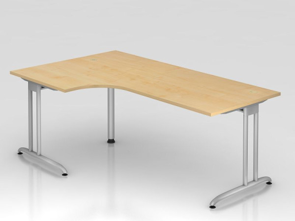 Table d'angle Hammerbacher pied C 200x120cm 90° érable, forme d'angle 90°, chemin de câbles horizontal, peut être monté à gauche ou à droite, VBS82/3/S