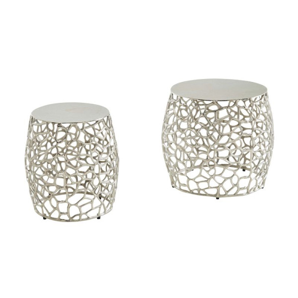 Wohnling tables d'appoint lot de 2 tables gigognes design aluminium argent rondes en métal, table de salon table basse structure de branche moderne, WL6.655