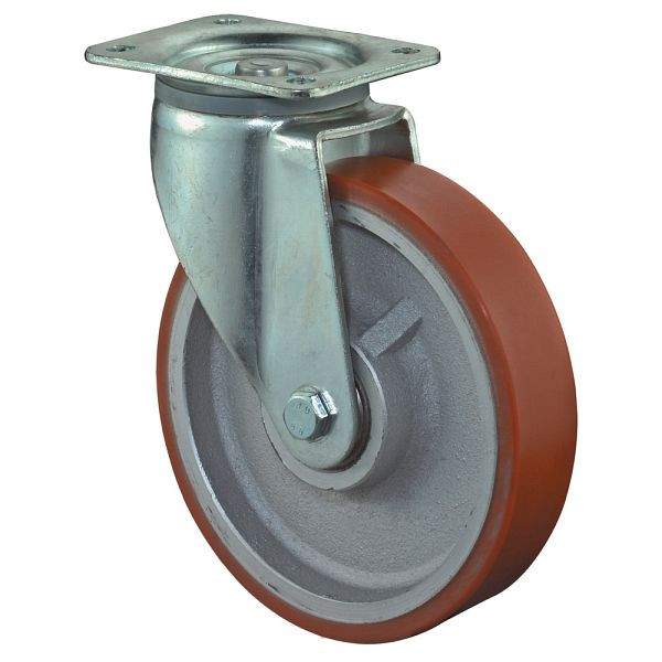 Roues BS Roulette robuste, largeur de roue 50 mm, Ø roue 125 mm, capacité de charge 550 kg, polyuréthane coulé 95 Shore A, corps de roue en fonte, roulement à billes, L600.C10.125