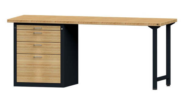 Établis ANKE Établi combiné, modèle 826 VH, 2000 x 700 x 840 mm, RAL 7016/hêtre, BMP 40 mm, 420.156