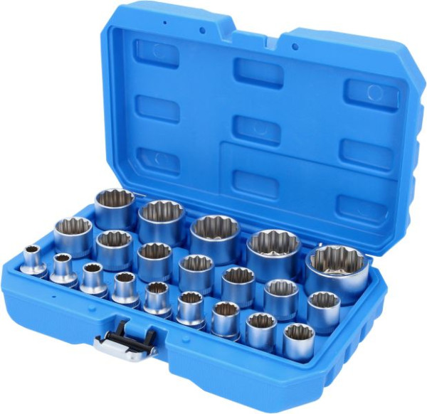 Brilliant Tools Jeu de clés à douilles 1/2", douze pans, courtes, 21 pièces, 8 - 36 mm, BT022405