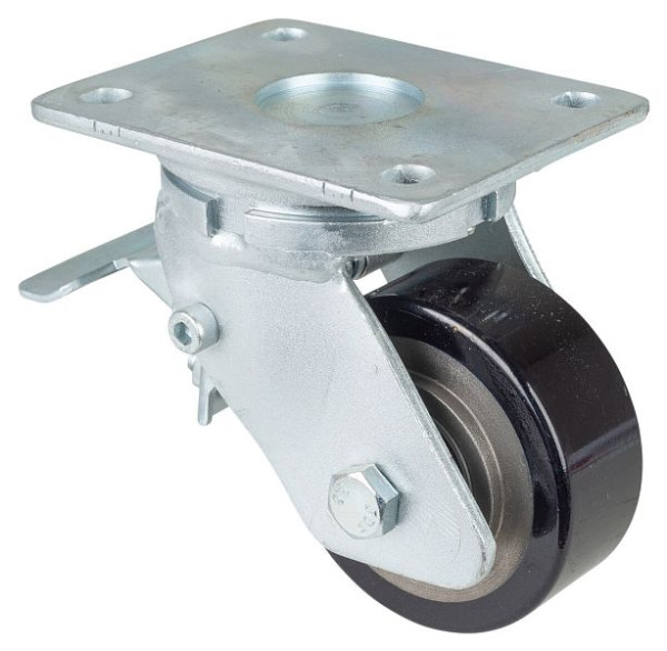 Roulettes BS Roulette robuste avec roue/blocage, largeur 40 mm, Ø100 mm, jusqu'à 290 kg, polyuréthane coulé 78 Shore A, corps coulé, roulements à billes, RR120.C11.100