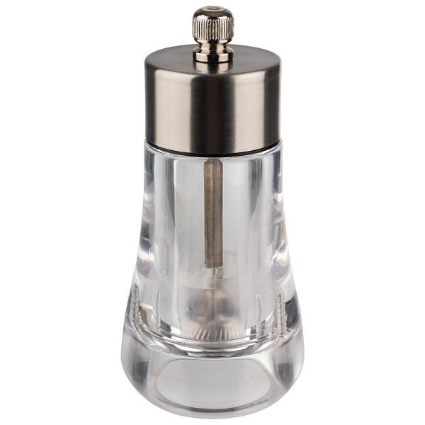 Moulin à sel APS, moulin à épices en acrylique et acier inoxydable mat, broyeur en acier au carbone, degré de mouture réglable en continu, Ø 6 cm, hauteur 13 cm, 40581