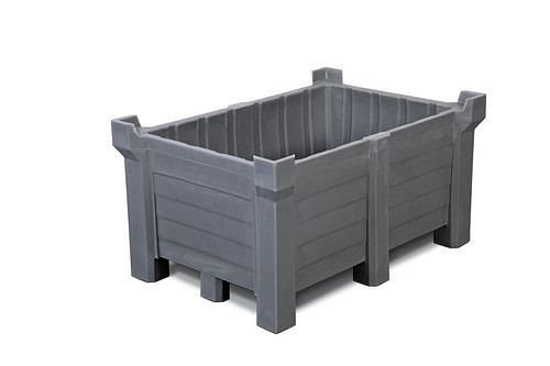 DENIOS Stapelbehälter aus Polyethylen (PE), 300 Liter Inhalt, 280 Liter Auffangvolumen, geschlossen, grau, 185816