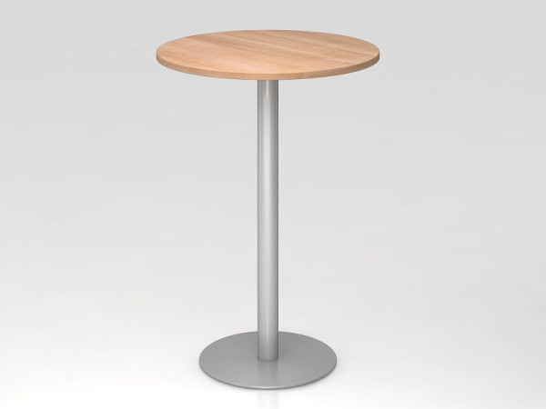 Table de bar Hammerbacher 80 cm ronde noyer/argent, structure argentée, VSTH08/N/S