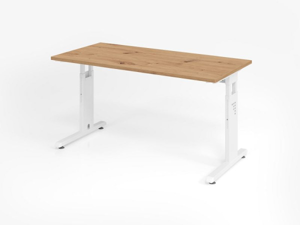 Bureau Hammerbacher OS614, 140 x 67 cm, plateau : chêne noueux, épaisseur 25 mm, chant ABS 2 mm, forme rectangulaire, blanc, VOS614/R/W