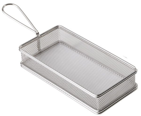 Panier de service APS, 21,5 x 10,5 cm, hauteur : 4,5 cm, acier inoxydable, poignée 9,5 cm, -SNACK HOLDER-, 40610