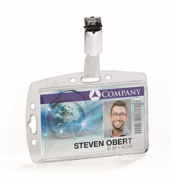 Boîte rigide DURABLE avec clip pour 1 carte d'identité, transparente, paquet de 25, 800519