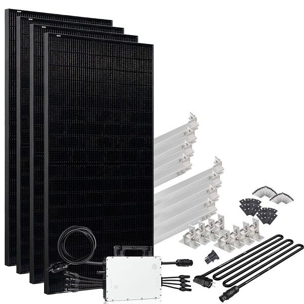Système solaire Offgridtec Solar-Direct 1640W HM-1500 Full Black Connexion Schuko - Câble de connexion 5m - Kit de montage sur toit plat, 4-01-014535-019