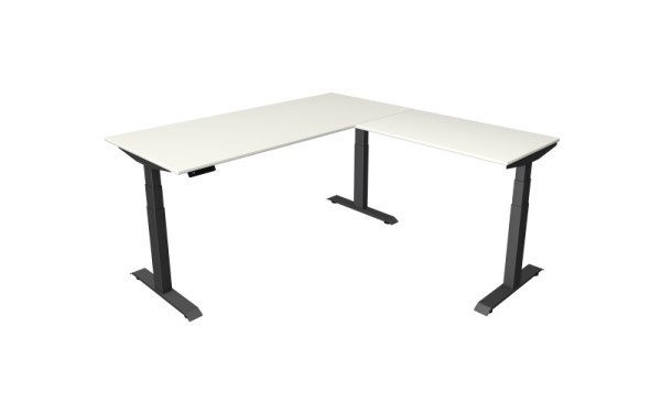 Table assis/debout Kerkmann Move 4, L 1800 x P 800 mm avec élément rapporté 1000 x 600 mm, réglable en hauteur électriquement de 640 à 1290 mm, blanc, 10083110