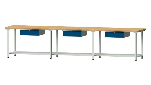 Bancs de travail ANKE table de travail, modèle 203, 4050 x 800 x 890 mm, RAL 7035/5010, BMP 40 mm, 401.533