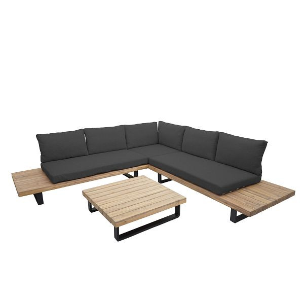 Ensemble de jardin Mendler HWC-H54, ensemble de canapés, bois d'acacia filé poly, coussins gris foncé, 73642+73643