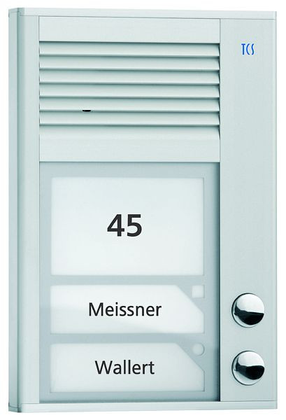 TCS système de commande de porte audio station extérieure série PAK 2 boutons de sonnerie (alignés à droite), argent apparent, PAK02-EN