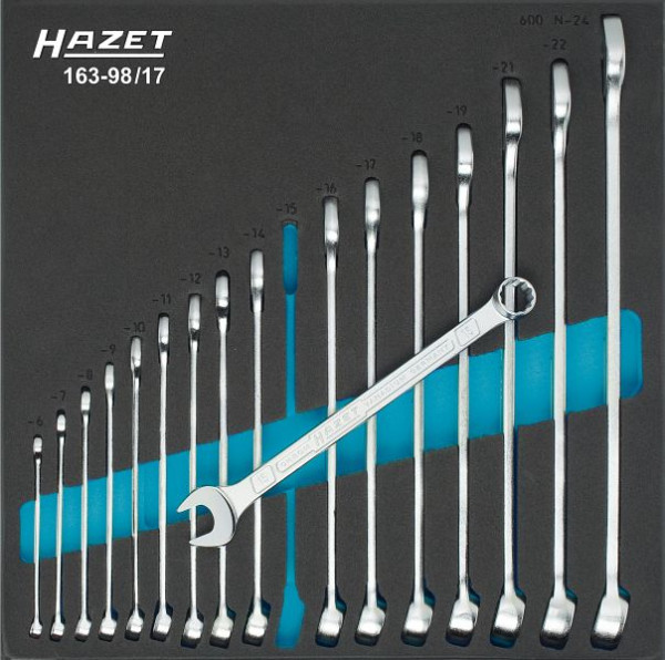 Jeu de clés polygonales Hazet, profil de traction à double six pans extérieur, 6 - 24, nombre d'outils : 17, 163-98/17