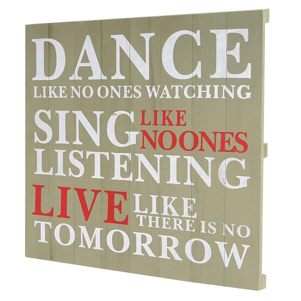 Mendler Wall Sign Dance, panneau décoratif en bois, look shabby vintage 60x60cm, vert, 44835