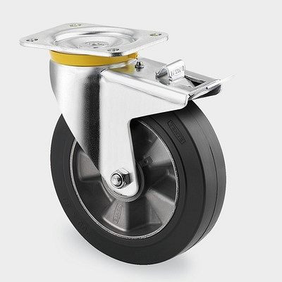 Roulette pivotante TENTE-ROLLEN avec frein, roue Ø 160 mm, capacité de charge 350 kg, hauteur 200 mm, A 67 Shore, 4687IEP160P63
