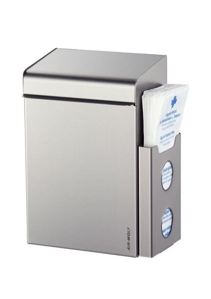 Conteneur à déchets hygiéniques Air Wolf avec distributeur de sacs, série Lobo, avec support de sac à l'avant : H x L x P : 342 x 220 x 163 mm, acier inoxydable revêtu, 40-600