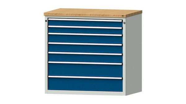 Armoire à tiroirs pour établis ANKE, modèle 3005 V, 1065 x 700 x 1020 mm, RAL 7035/5010, BMP 40 mm, 611.409