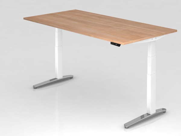 Bureau assis-debout électrique Hammerbacher 200x100cm noyer/blanc, poli, forme rectangulaire, VXBHM2E/N/WC