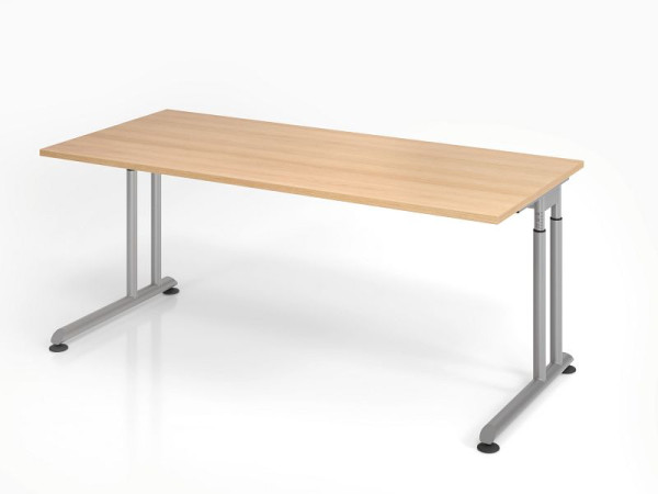 Bureau Hammerbacher ZS19, 180 x 80 cm, plateau : chêne, épaisseur 25 mm, chant épais en ABS, forme rectangulaire, argent, VZS19/E/S