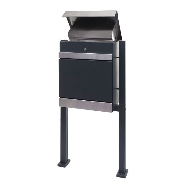 Boîte à colis Mendler avec support HWC-K41, boîte à colis boîte aux lettres sur pied, métal, acier inoxydable galvanisé anthracite, 92123 + 92125