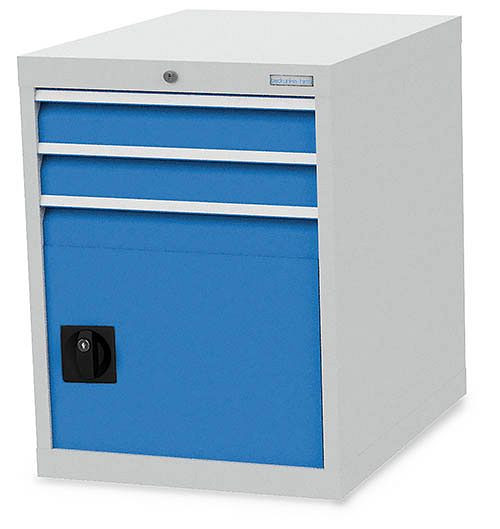 Armoire à tiroirs Bedrunka+Hirth, profondeur 736 mm, R 18-24, nombre de tiroirs : 3, nombre de portes battantes : 1 Dimensions en mm (LxPxH) : 555 x 736 x 819, 580/0300.400V
