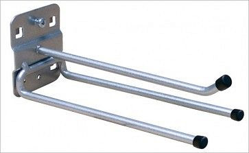 Porte-outil ADB, triple, coudé à 45° en haut, extrémité inférieure droite du crochet, adapté aux trous Euro (10x10mm / 38x38mm), Ø : 6mm, couleur : aluminium, RAL 9006, 23153