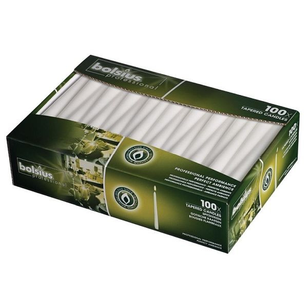 Bougies coniques Bolsius blanches 25,4 cm, UE: 100 pièces, P960