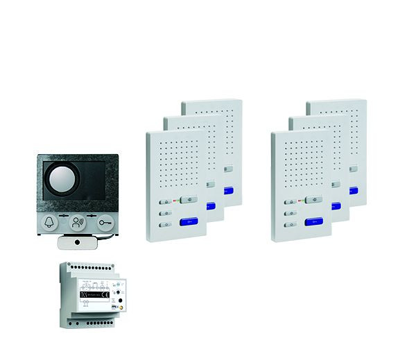 TCS audio:pack installation pour 6 unités résidentielles, avec haut-parleur intégré ASI12000 + 6x haut-parleur mains libres ISW3030 + boîtier de commande BVS20, PAIF060/004