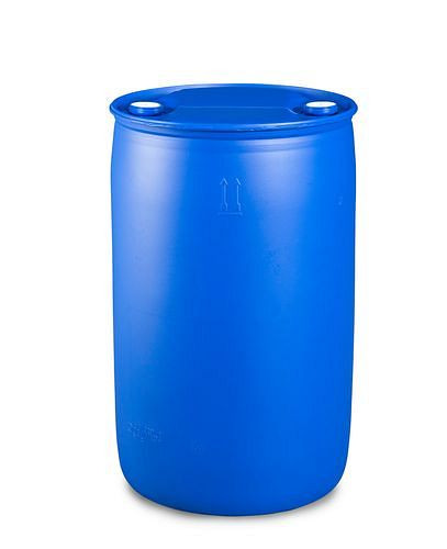 Fût à bonde en plastique DENIOS, 220 l, raccord à vis de bonde 2'' grossier et 2'' TriSure, 266-143