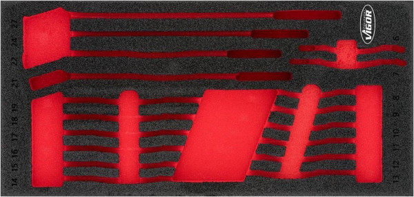 Inserts en mousse souple bi-composant VIGOR, dimensions insert / taille tiroir : S (188 x 393 x 35 mm), utilisation : V6723, V6723-L
