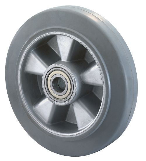 Roue en caoutchouc BS Wheels, largeur de roue 50 mm, roue Ø 200 mm, capacité de charge 450 kg, pneus élastiques gris, corps de roue en aluminium, roulements à billes, B83.200
