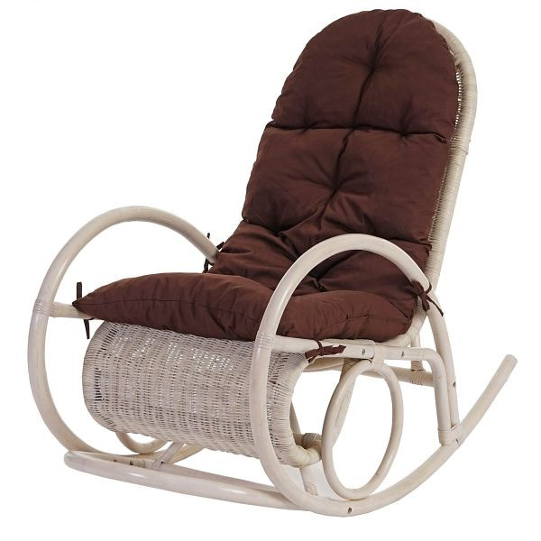 Chaise à bascule Mendler Esmeraldas, chaise à bascule chaise en rotin, blanc, coussin marron, 48195