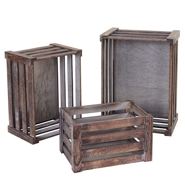 Mendler Ensemble de 3 boîtes en bois HWC-C56, boîte à vin, boîte décorative, boîte de rangement, boîte à fruits, look vintage shabby, marron, shabby, 61127