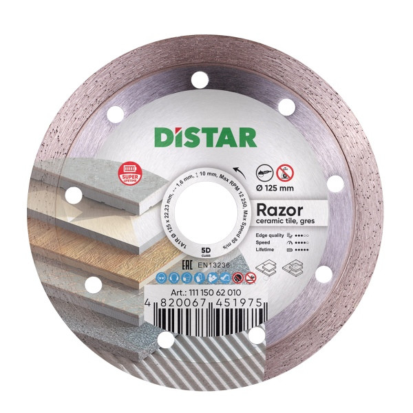 Disque à tronçonner diamanté Distar 1A1R 125 Razor, pour carreaux de céramique, grès cérame et pierre naturelle, 11115062010