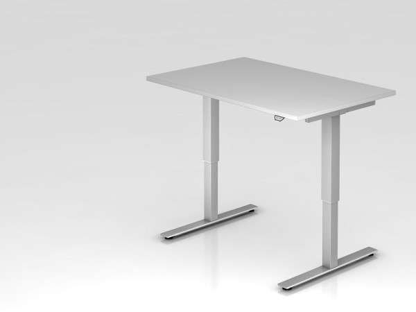 Bureau assis-debout électrique Hammerbacher 120x80cm gris, hauteur de travail 73 - 119 cm, VXMST12/5/S