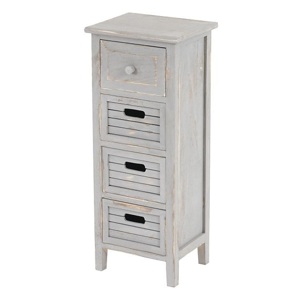 Commode Mendler T18, armoire à tiroirs, 4 tiroirs, 74x30x25cm aspect shabby vintage, gris, 33046
