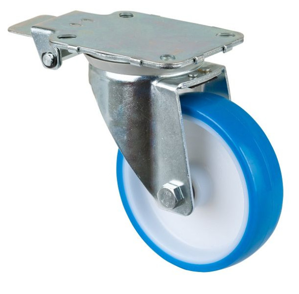 Roulettes BS Roulette pivotante avec frein central, roue polyuréthane, jante plastique, roulement à rouleaux, platine, diamètre : 150 mm, L440.B36.150
