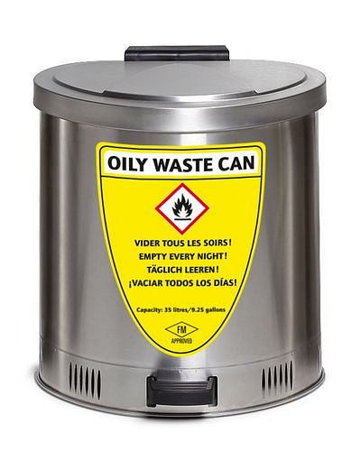 Conteneur de collecte de sécurité DENIOS, volume de 35 litres, en acier inoxydable, avec amortissement du couvercle, 256-122