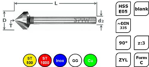 Fraise SPPW HSS-E05 90° z : 3 forme C long L : 85 Ø8.3, 1543030830