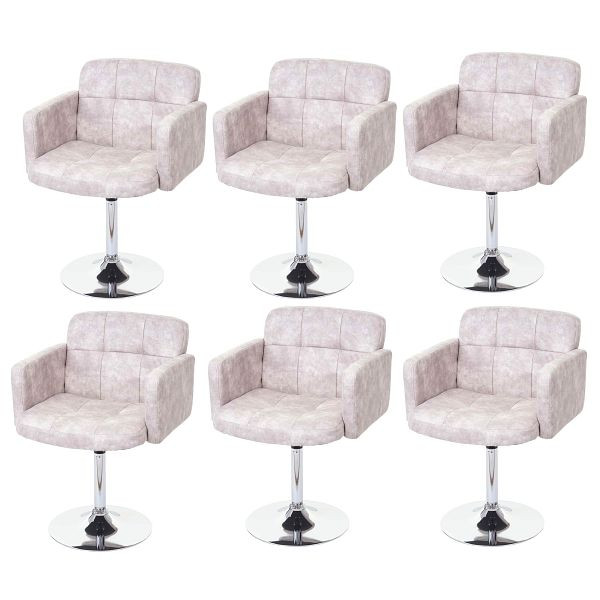 Mendler set de 6 chaises de salle à manger Orlando, chaise pivotante, imitation daim chrome, gris clair vintage, 6x59774