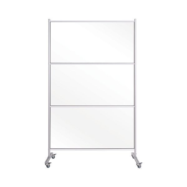 Cloison mobile Bi-Office, panneau en verre anti-éclaboussures avec pieds et cadre en aluminium, argent 125x175x55.5cm, DSP123046