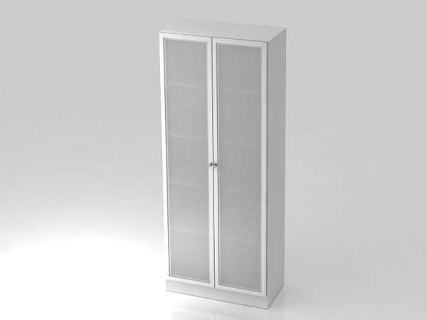 Vitrine Hammerbacher 5OH, panneau de base, poignée rayée blanc/argent, 80x42x200,4 cm (LxPxH), V6100G/W/S/SG