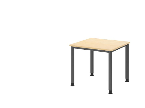 Bureau Hammerbacher HS08, 80 x 80 cm, plateau : érable, épaisseur 25 mm, structure à 4 pieds en graphite, hauteur de travail 68,5-81 cm, réglable en continu, VHS08/3/G